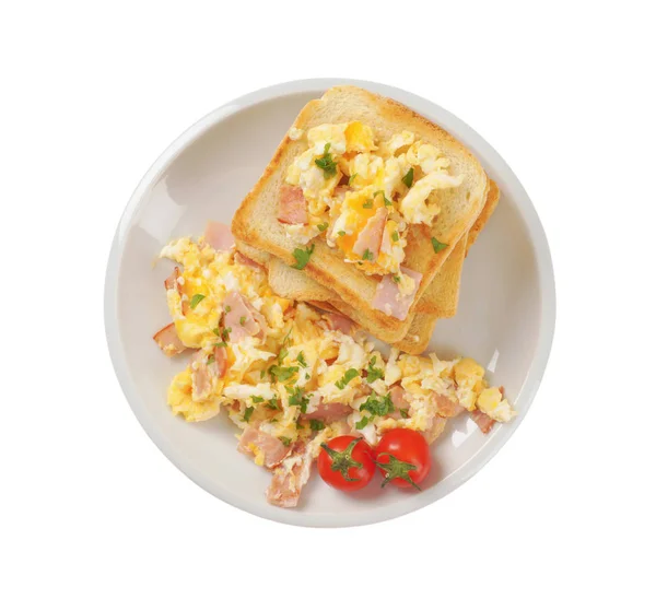 Scrambled eggs and toasted bread — Stock Photo, Image