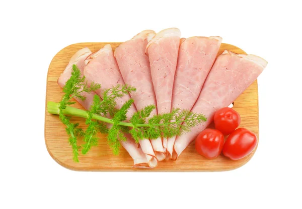 Ham slices with dill and cherry tomatoes — Stock Photo, Image