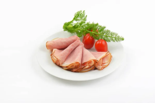 Ham with dill and cherry tomatoes — Stock Photo, Image