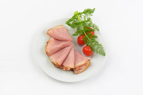 Ham with dill and cherry tomatoes — Stock Photo, Image