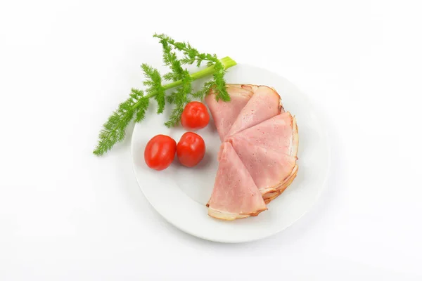 Ham with dill and cherry tomatoes — Stock Photo, Image