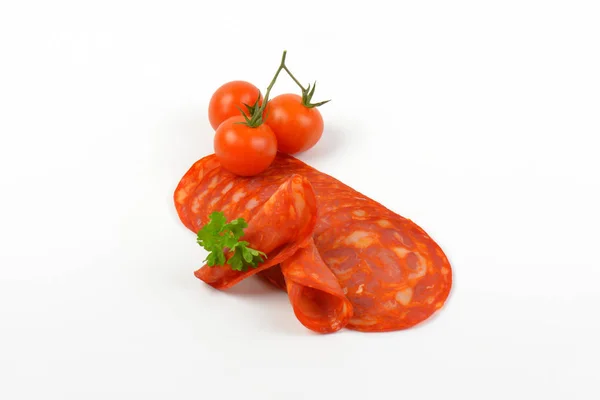 萨拉米香肠和樱桃西红柿 — 图库照片