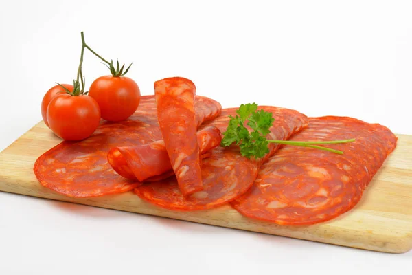 Chorizo salami och körsbärstomater — Stockfoto