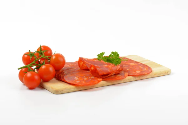 Chorizo salami and cherry tomatoes — Stock Photo, Image