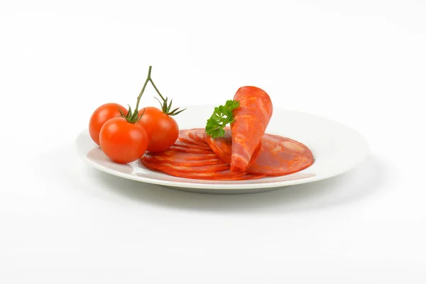 Chorizo salami i pomidorkami — Zdjęcie stockowe