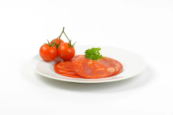 Chorizo salám a cherry rajčátky — Stock fotografie