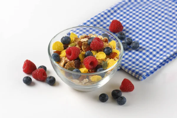 Bol de céréales pour petit déjeuner et fruits frais à la baie — Photo