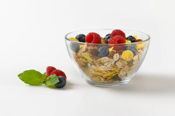 Kom ontbijtgranen en bessen fruit — Stockfoto