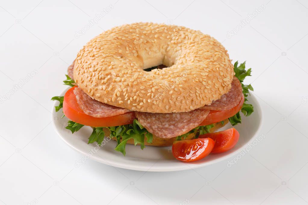 bagel sandwich with salami