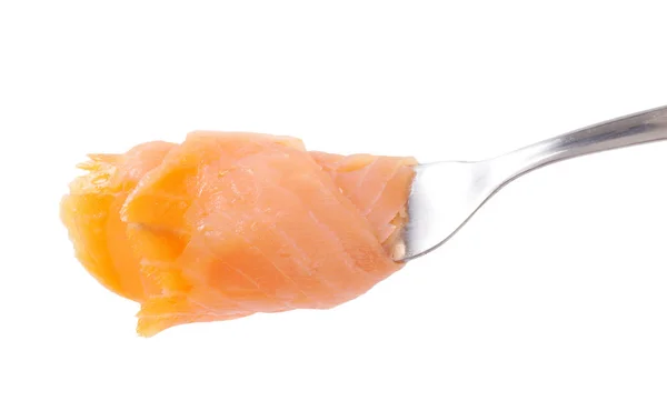 Копчений шматочок лосося на виделці — стокове фото