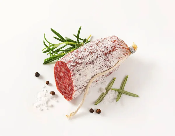 French dry cured sausage with spices — Stock Photo, Image