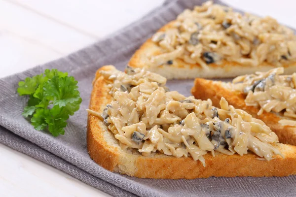 Tostadas con queso rallado y ungüento de oliva —  Fotos de Stock