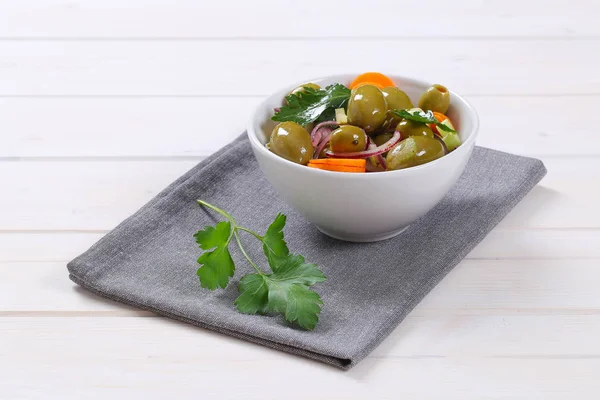 Vegetable salad with pickled olives — Stock Photo, Image