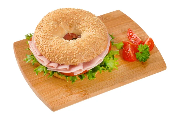 Jambon sandviçle simit — Stok fotoğraf