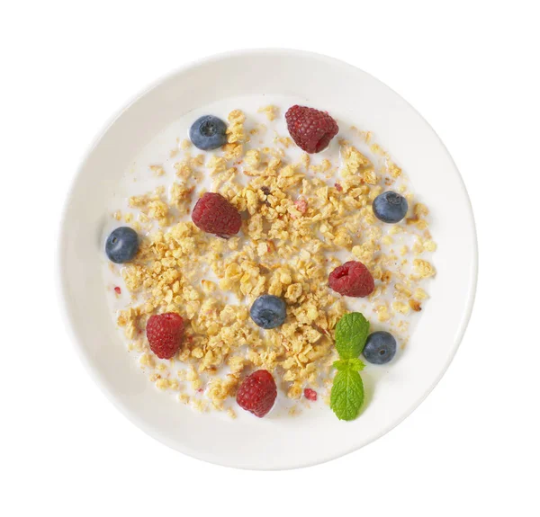 Granola com leite e frutas — Fotografia de Stock