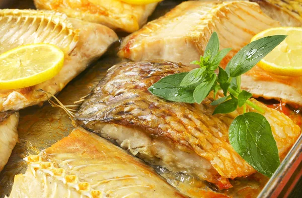 Oven baked carp fillets — Stock Photo, Image