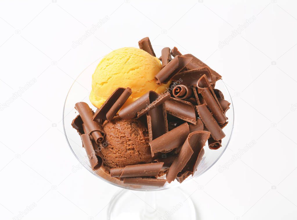 Ice cream  with chocolate curls