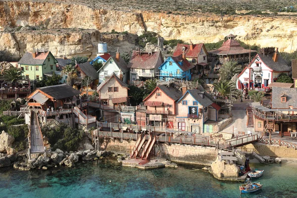 Χωριό Popeye, άγκυρα στον κόλπο, Μάλτα — Φωτογραφία Αρχείου