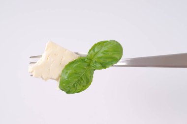 çatal üzerinde beyaz peynir