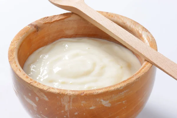 Bowl of semolina pudding — Stock Photo, Image