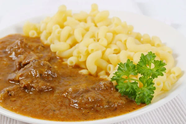 Beef goulash with macaroni — Stock Photo, Image