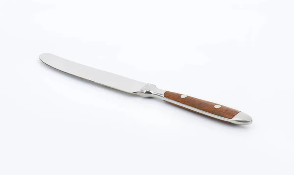 Stół drewniany obsługiwane nóż — Zdjęcie stockowe