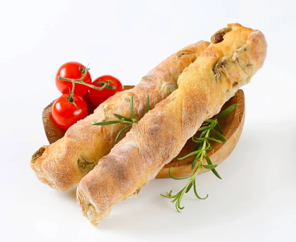 Italian bread with green olives — Stock Photo, Image