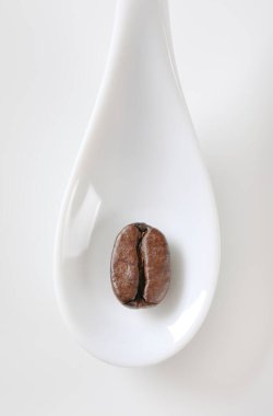 Single coffee bean on white spoon