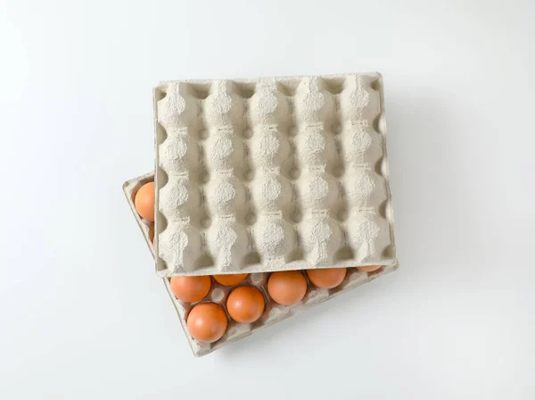 Húsz darab friss tojás dobozban — Stock Fotó