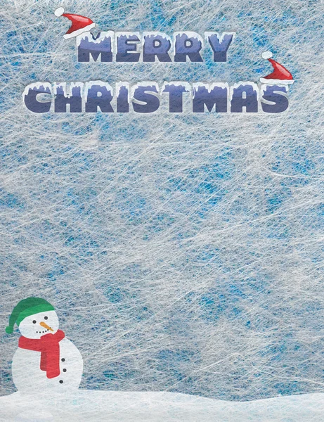 Tejido de fibra y película de brillo, hombre de nieve y las palabras Feliz Navidad, fondo — Foto de Stock