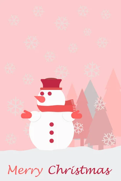 Snögubbe julgran snöflingor och orden god jul — Stockfoto