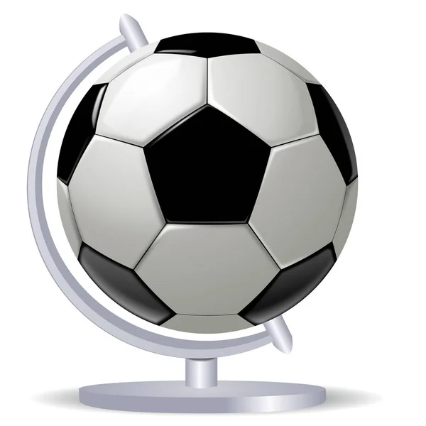 Черно-белый футбольный мяч или футбол и глобус — стоковое фото