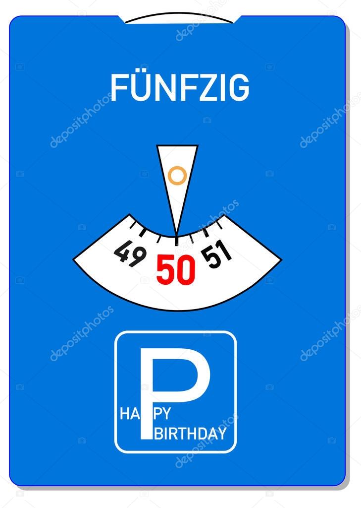 Birthday card for 50th birthday with the German word for fifty