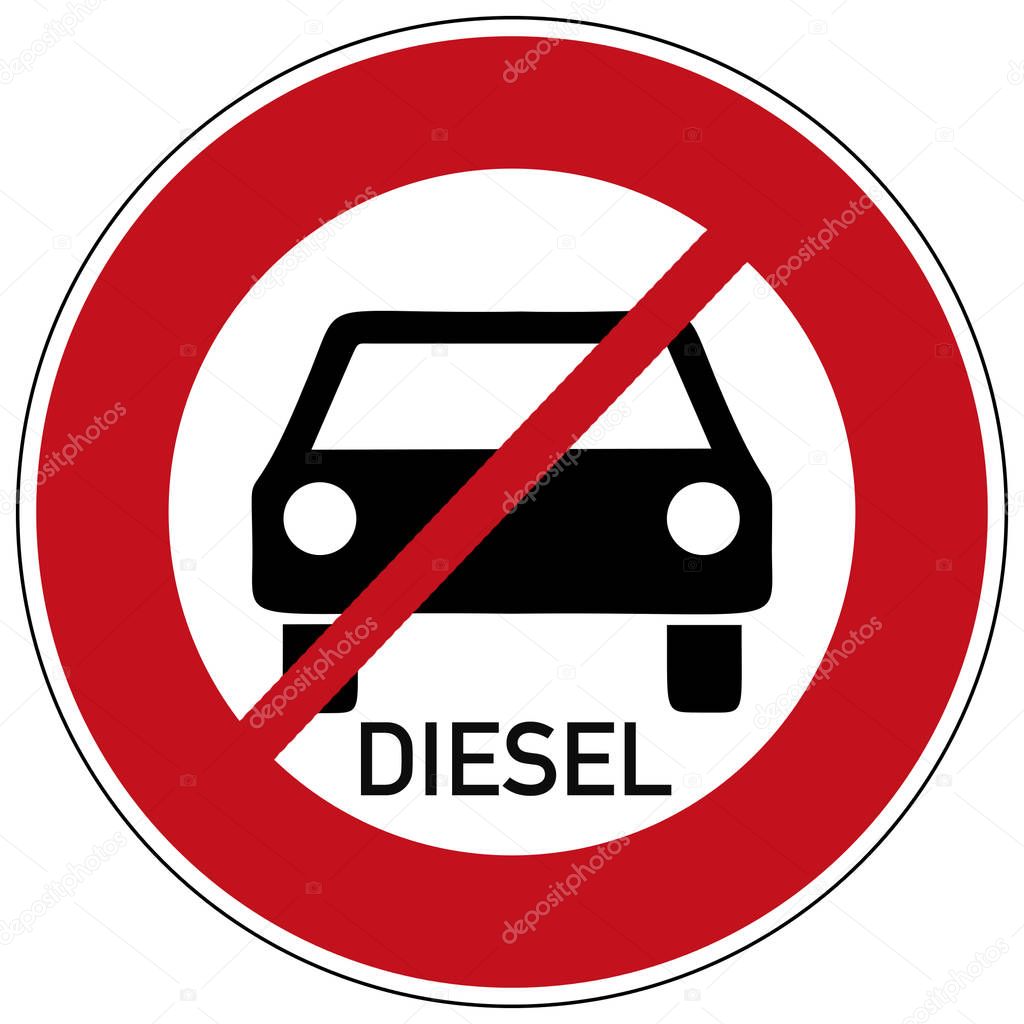 Traffic sign diesel driving prohibited, isolated on white