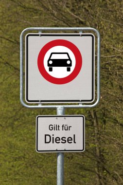 Dizel için Alman metinle yasak Alman trafik işaretleri dizel sürüş için geçerlidir