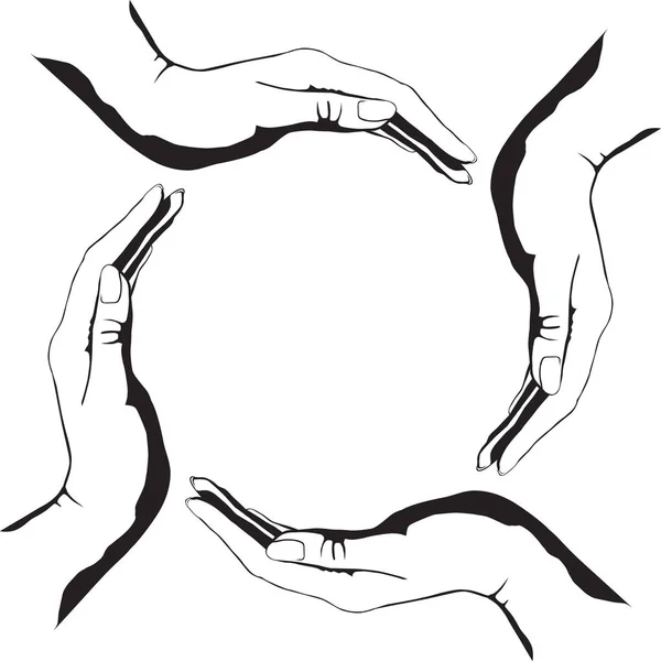 Руки делают символ круга на белом фоне — стоковый вектор