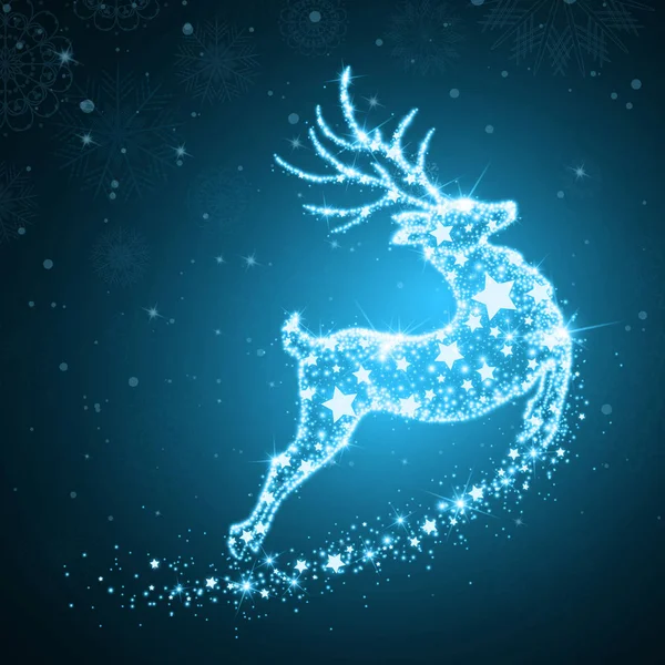 Vector Christmas Holiday Design with Sparkling Flying Deer - Stok Vektor