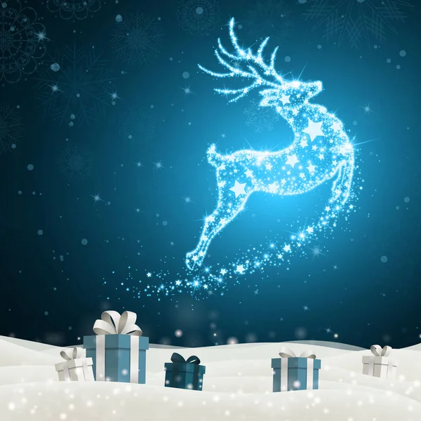 Design natalizio vettoriale con cervo volante scintillante — Vettoriale Stock