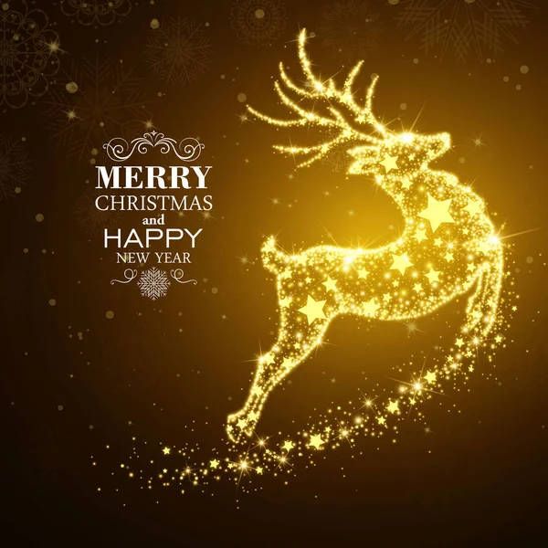 Vector Christmas Holiday Design with Sparkling Flying Deer - Stok Vektor