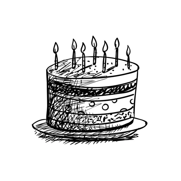 Birthday cake sketch engraving Royalty Free Vector Image