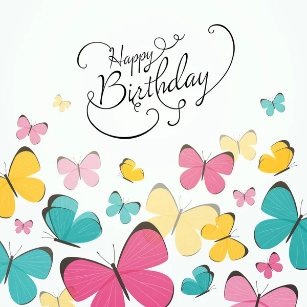 Vector Birthday Greeting Card with Butterflies — Stock Vector