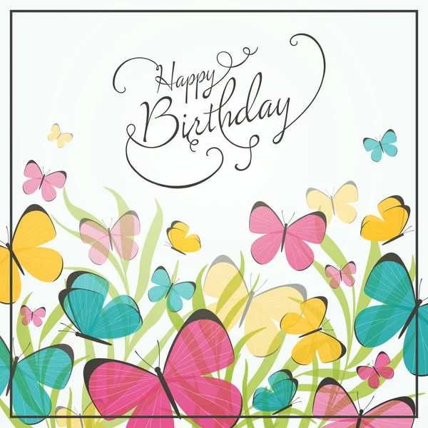 Vector Birthday Greeting Card with Butterflies — Stock Vector