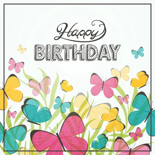 Vector Birthday Greeting Card with Butterflies — Stock Vector
