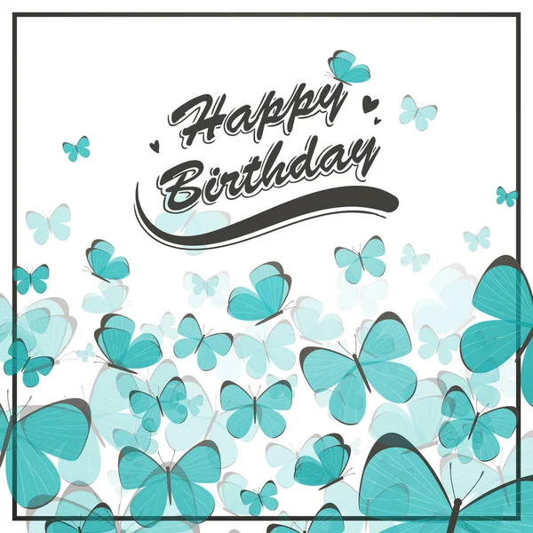 Cartão de aniversário vetorial com borboletas — Vetor de Stock