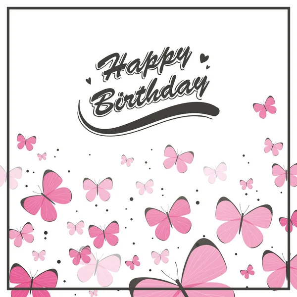 Tarjeta de felicitación de cumpleaños vectorial con mariposas — Archivo Imágenes Vectoriales