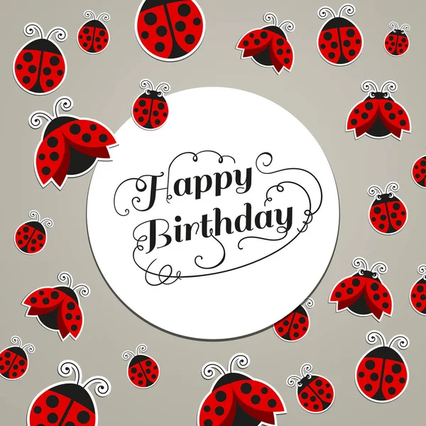 Vector Happy Birthday Greeting Card with Ladybugs — Stock Vector