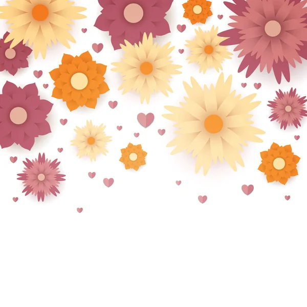 Fundo floral vetorial com flores de papel — Vetor de Stock