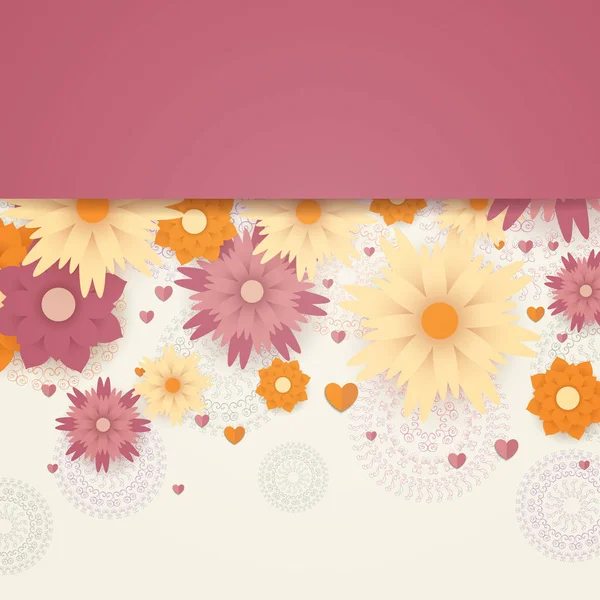 Fundo floral vetorial com flores de papel — Vetor de Stock