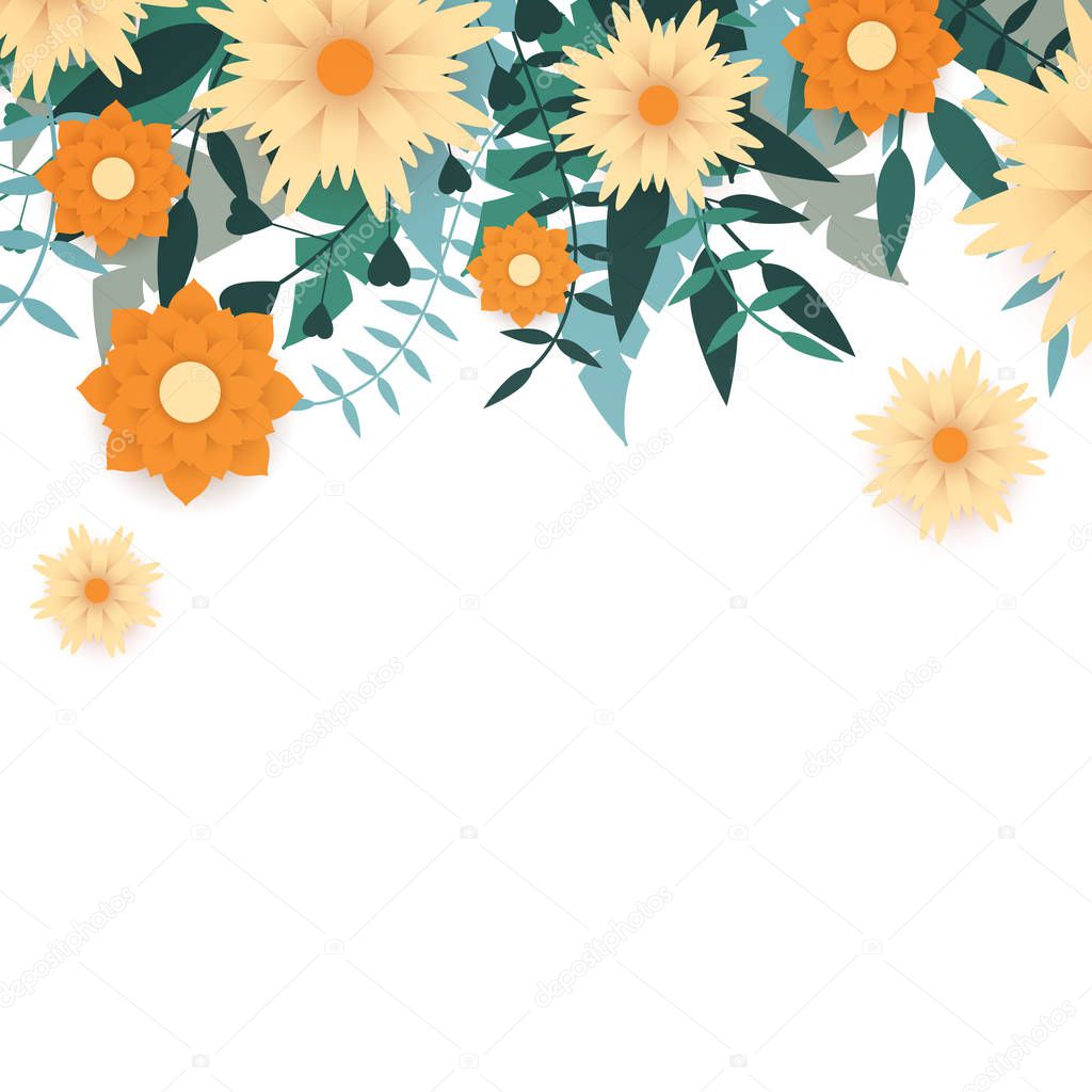 Vector Floral Background with Paper Flowers
