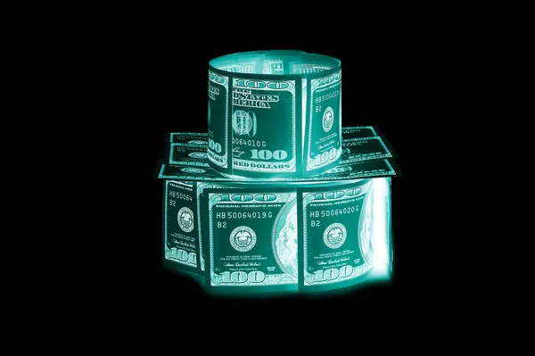 One hundred dollar bills (banknotes )  close up, U.S. currency-- in UV light protection — Stock Photo, Image